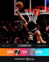 开云集团-下半场主导逆转！马刺官方晒赢球海报 哈珀飘逸隔扣入镜